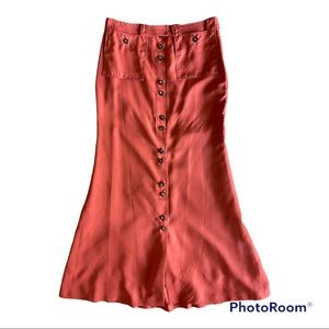 Carolina Herrera Rust Orange Silk High Waist Sport  Maxi Skirt 10